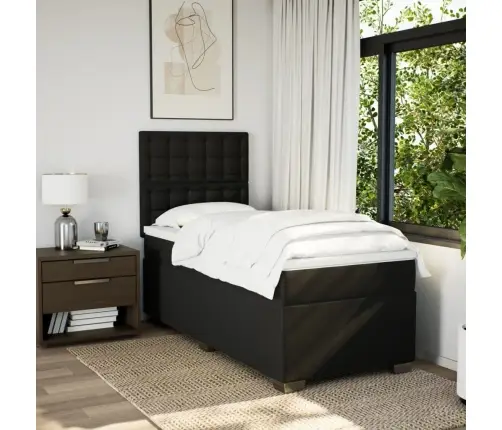 Lova Su Spyruoklėmis Ir Čiužiniu, Juoda, 90X190 cm Audinys