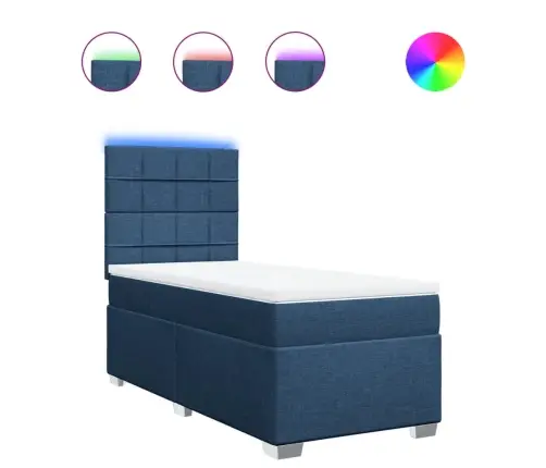 Atsperu Gultas Rāmis Ar Matraci, Zils, 90X200 Cm, Audums Vidaxl