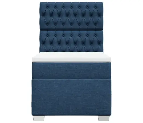 Atsperu Gultas Rāmis Ar Matraci, Zils, 90X200 Cm, Audums Vidaxl