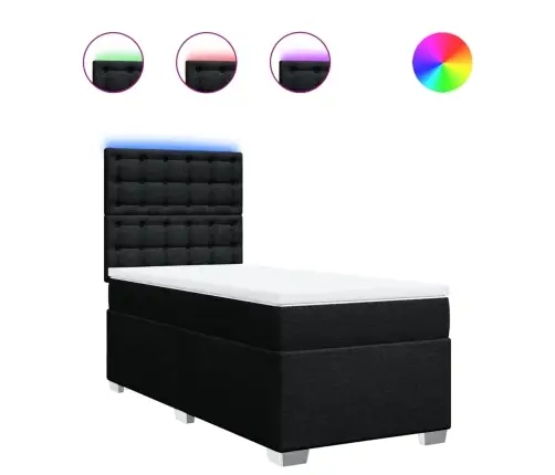 Lova Su Spyruoklėmis Ir Čiužiniu, Juoda, 90X200 cm Audinys