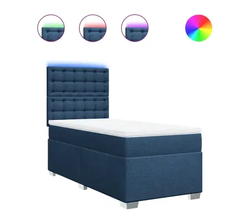 Atsperu Gultas Rāmis Ar Matraci, Zils, 90X200 Cm, Audums Vidaxl