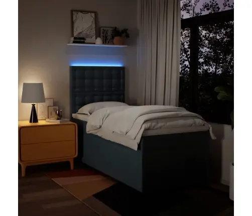 Atsperu Gultas Rāmis Ar Matraci, Zils, 90X200 Cm, Audums Vidaxl