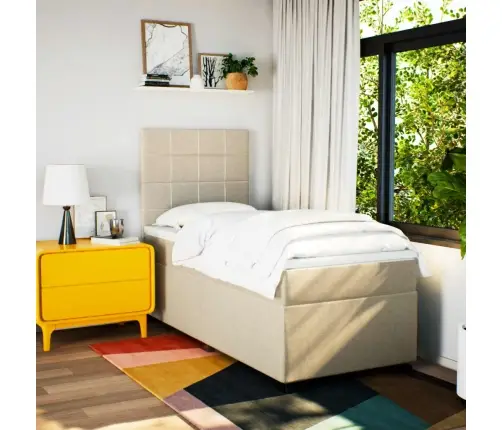 Atsperu Gultas Rāmis Ar Matraci, Krēmkrāsas, 100X200 Cm, Audums Vidaxl