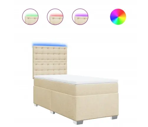 Atsperu Gultas Rāmis Ar Matraci, Krēmkrāsas, 100X200 Cm, Audums Vidaxl