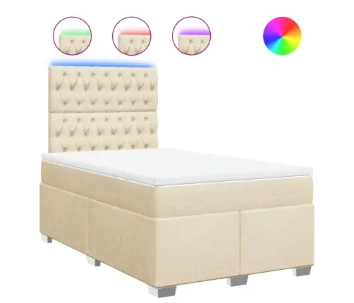 Lova Su Spyruoklėmis Ir Čiužiniu, Kreminė, 120X200 cm Audinys