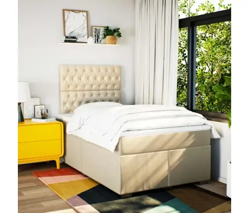 Lova Su Spyruoklėmis Ir Čiužiniu, Kreminė, 120X200 cm Audinys