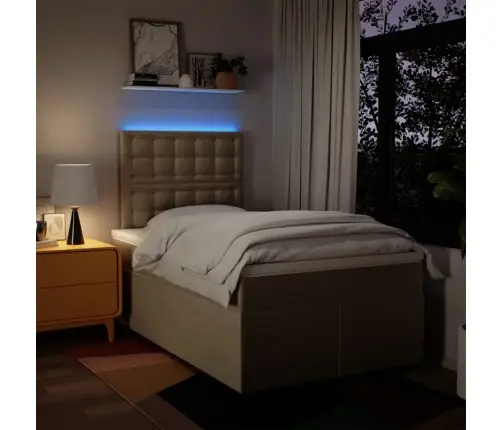 Atsperu Gultas Rāmis Ar Matraci, Krēmkrāsas, 120X200 Cm, Audums Vidaxl