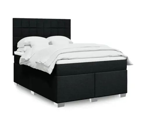 Atsperu Gulta Ar Matraci, Melna Audums, 140X190 Cm Vidaxl