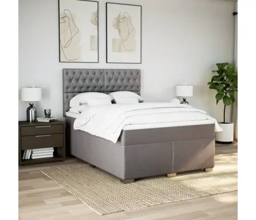 Lova Su Spyruoklėmis Ir Čiužiniu, Taupe, 140X190 cm Audinys