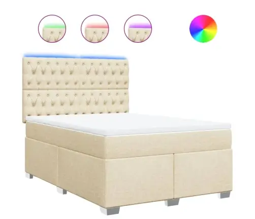 Lova Su Spyruoklėmis Ir Čiužiniu, Kreminė, 140X190 cm Audinys