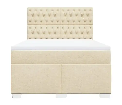 Lova Su Spyruoklėmis Ir Čiužiniu, Kreminė, 140X190 cm Audinys