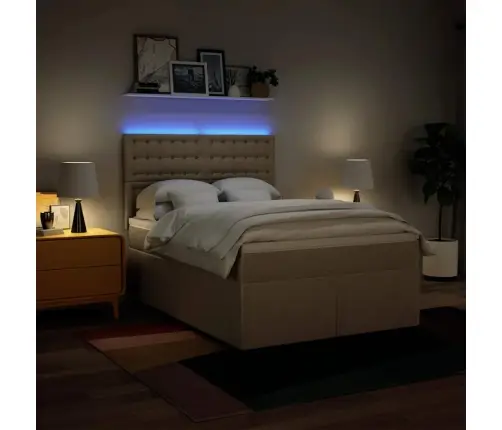 Lova Su Spyruoklėmis Ir Čiužiniu, Kreminė, 140X190 cm Audinys