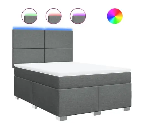 Atsperu Gulta Ar Matraci, Tumši Pelēka, 140X200 Cm, Audums Vidaxl