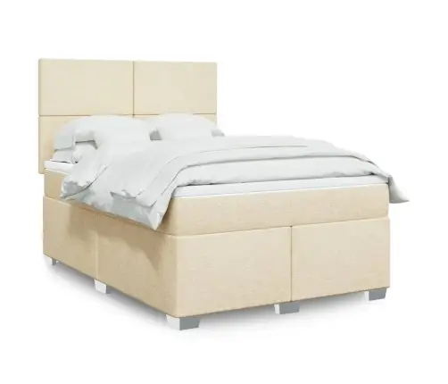 Lova Su Spyruoklėmis Ir Čiužiniu, Kreminė, 140X200 cm Audinys