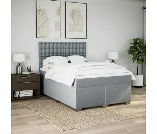 Atsperu Gultas Rāmis Ar Matraci, Gaiši Pelēka Audums, 140X200Cm Vidaxl