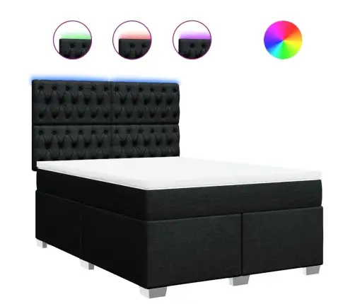 Lova Su Spyruoklėmis Ir Čiužiniu, Juoda, 160X200 cm Audinys