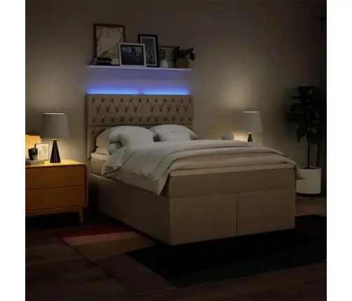 Lova Su Spyruoklėmis Ir Čiužiniu, Kreminė, 160X200 cm Audinys