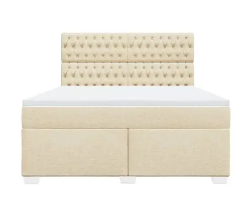 Lova Su Spyruoklėmis Ir Čiužiniu, Kreminė, 180X200 cm Audinys