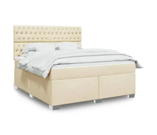 Lova Su Spyruoklėmis Ir Čiužiniu, Kreminė, 180X200 cm Audinys