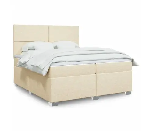 Atsperu Gultas Rāmis Ar Matraci, Krēmkrāsas Audums, 200X200 Cm Vidaxl