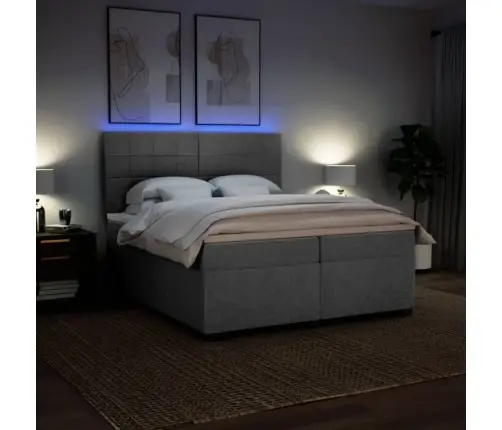 Lova Su Spyruoklėmis Ir Čiužiniu, Pilka, 200X200cm Audinys