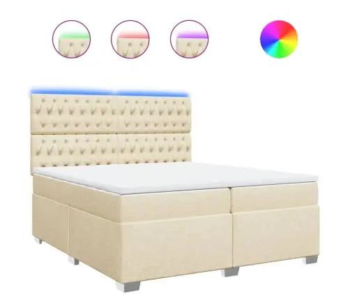 Atsperu Gultas Rāmis Ar Matraci, Krēmkrāsas Audums, 200X200 Cm Vidaxl