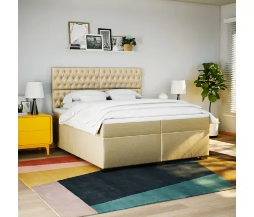 Atsperu Gultas Rāmis Ar Matraci, Krēmkrāsas Audums, 200X200 Cm Vidaxl