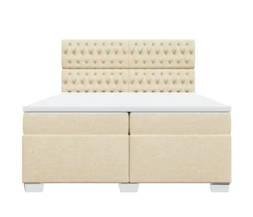 Atsperu Gultas Rāmis Ar Matraci, Krēmkrāsas Audums, 200X200 Cm Vidaxl