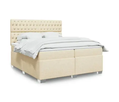 Atsperu Gultas Rāmis Ar Matraci, Krēmkrāsas Audums, 200X200 Cm Vidaxl