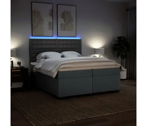 Atsperu Gulta Ar Matraci, Tumši Pelēka Audums, 200X200Cm Vidaxl