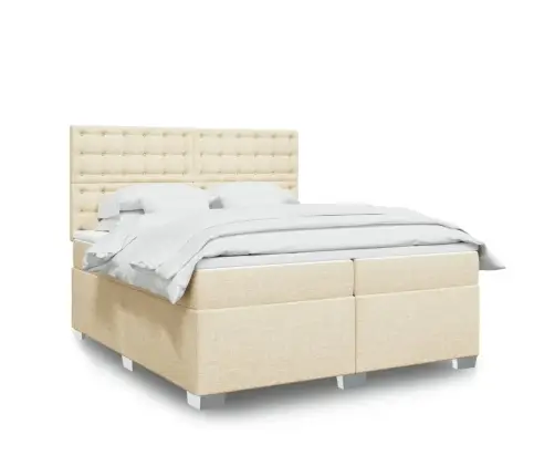 Atsperu Gultas Rāmis Ar Matraci, Krēmkrāsas Audums, 200X200 Cm Vidaxl