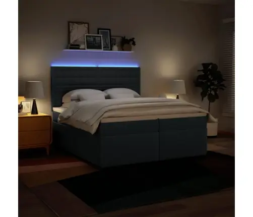 Atsperu Gultas Rāmis Ar Matraci, Zils Audums, 200X200 Cm Vidaxl