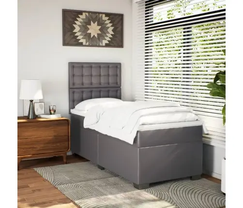 Lova Su Spyruoklėmis Ir Čiužiniu, Pilka, 80X200cm Dirbtinė Oda