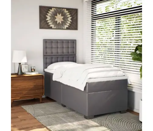 Lova Su Spyruoklėmis Ir Čiužiniu, Pilka, 90X190cm Dirbtinė Oda