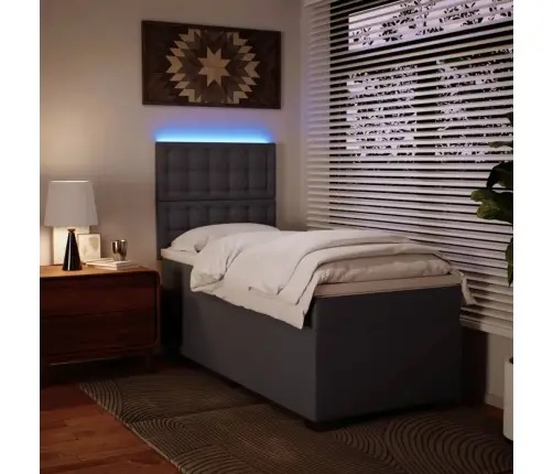 Lova Su Spyruoklėmis Ir Čiužiniu, Pilka, 90X190cm Dirbtinė Oda