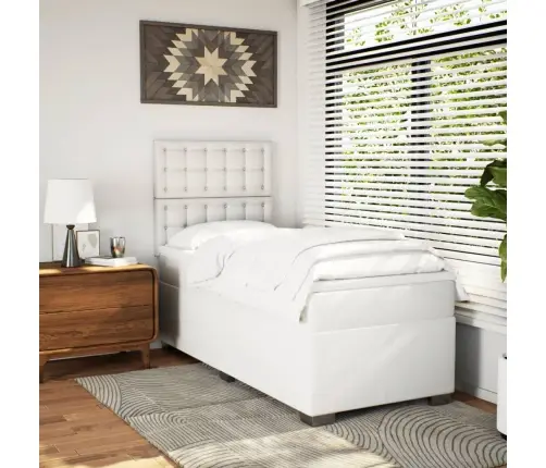 Lova Su Spyruoklėmis Ir Čiužiniu, Balta,100X200cm Dirbtinė Oda