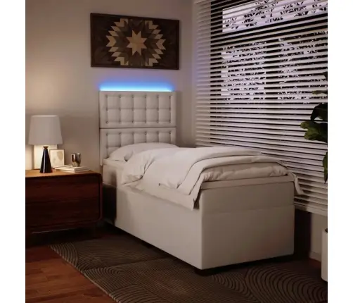 Lova Su Spyruoklėmis Ir Čiužiniu, Balta,100X200cm Dirbtinė Oda