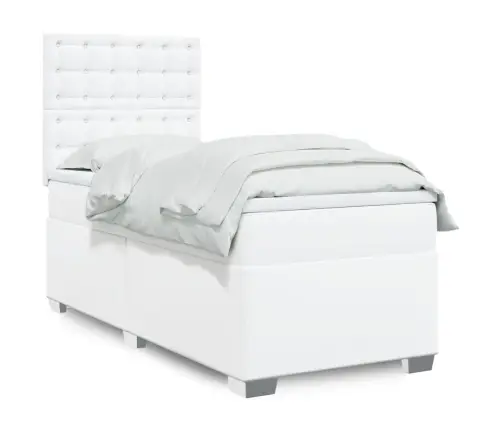 Lova Su Spyruoklėmis Ir Čiužiniu, Balta,100X200cm Dirbtinė Oda