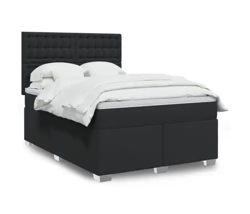 Atsperu Gulta Ar Matraci, Melna, 140X200 Cm, Mākslīgā Āda Vidaxl