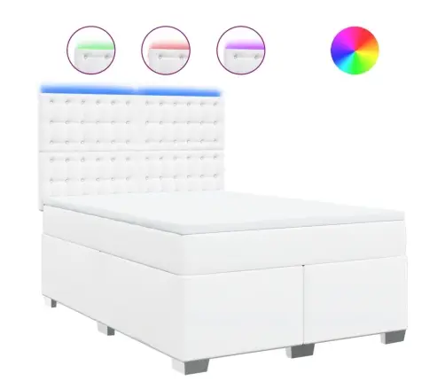 Atsperu Gulta Ar Matraci, Balta, 140X200 Cm, Mākslīgā Āda Vidaxl