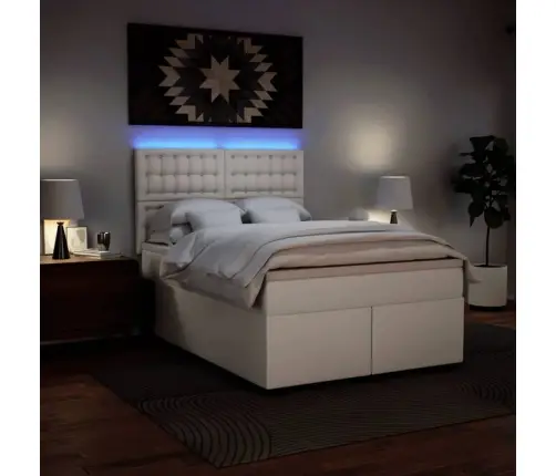 Atsperu Gulta Ar Matraci, Balta, 140X200 Cm, Mākslīgā Āda Vidaxl