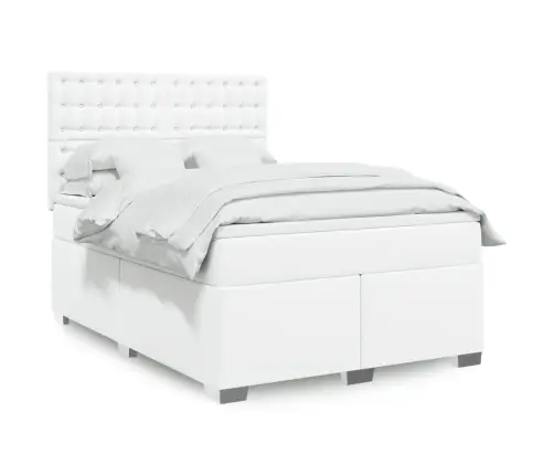 Atsperu Gulta Ar Matraci, Balta, 140X200 Cm, Mākslīgā Āda Vidaxl