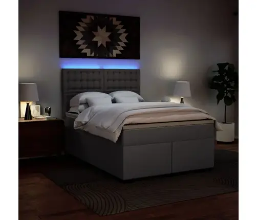 Lova Su Spyruoklėmis Ir Čiužiniu, Pilka,140X200cm Dirbtinė Oda