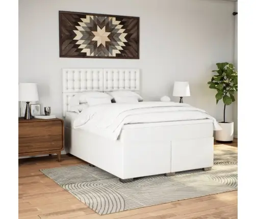 Atsperu Gulta Ar Matraci, Balta, 160X200 Cm, Mākslīgā Āda Vidaxl