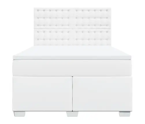 Atsperu Gulta Ar Matraci, Balta, 160X200 Cm, Mākslīgā Āda Vidaxl