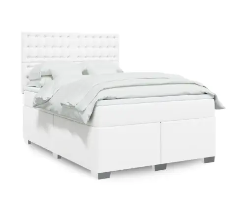 Atsperu Gulta Ar Matraci, Balta, 160X200 Cm, Mākslīgā Āda Vidaxl