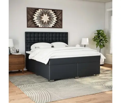 Atsperu Gulta Ar Matraci, Melna, 180X200 Cm, Mākslīgā Āda Vidaxl