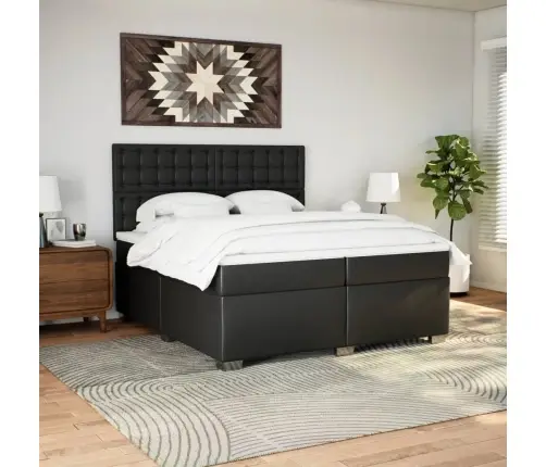 Kontinentaalvoodi Madratsiga, Must, 200X200 cm Kunstnahk