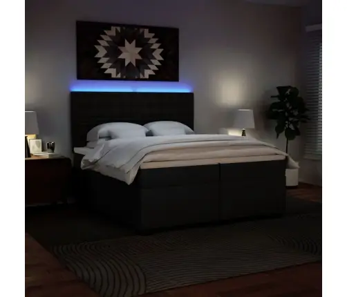 Kontinentaalvoodi Madratsiga, Must, 200X200 cm Kunstnahk