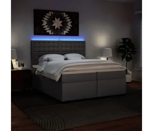 Atsperu Gulta Ar Matraci, Pelēka, 200X200 Cm, Mākslīgā Āda Vidaxl